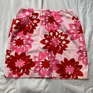 pink floral skirt